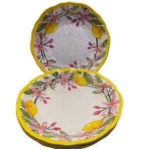 TAHARI 4 pc Melamine 10in Pasta Bowl Set Pop of Color Tropical Floral NEW